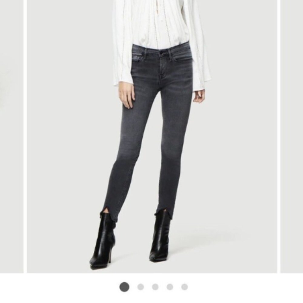 Frame Denim Jeans Black Le Skinny De Jeanne Crop Tull Mid Rise Raw Hem